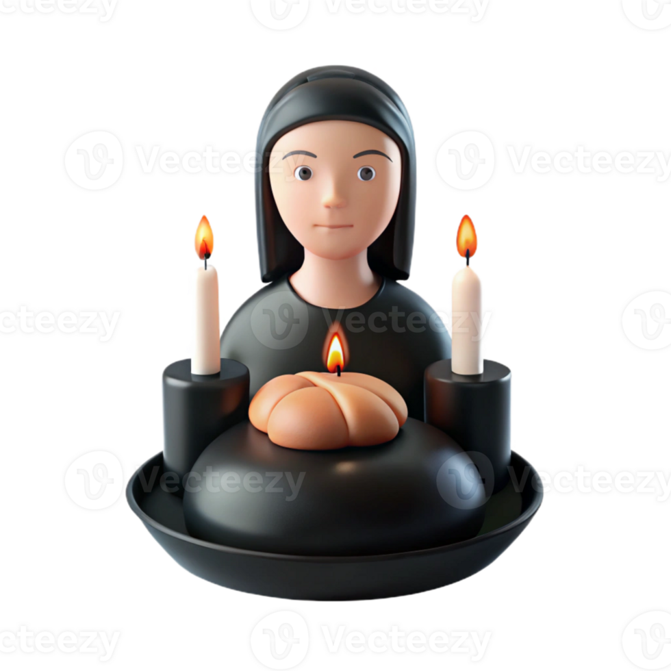 3D Render of Woman With Candles and Bread png