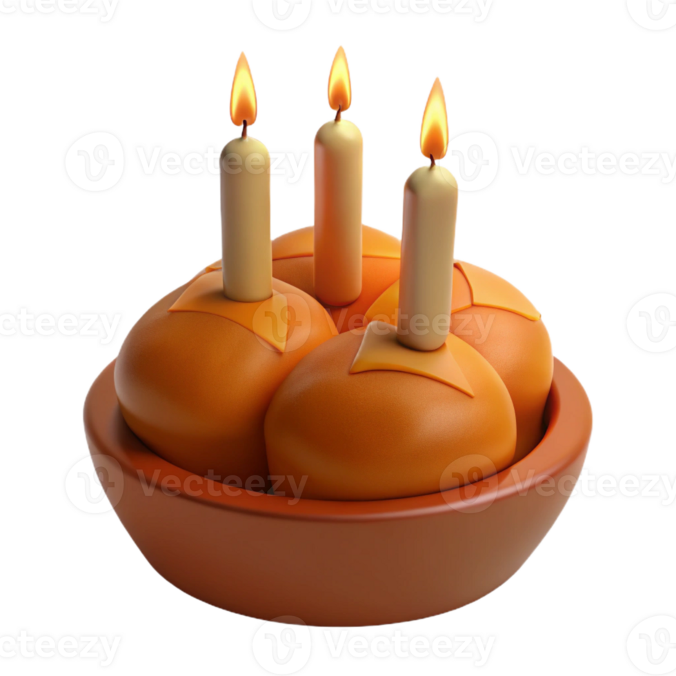 Three Burning Candles on Round Objects in a Bowl png