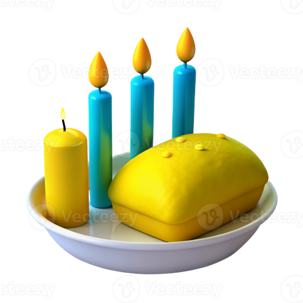 Yellow Cake with Blue and Yellow Candles png