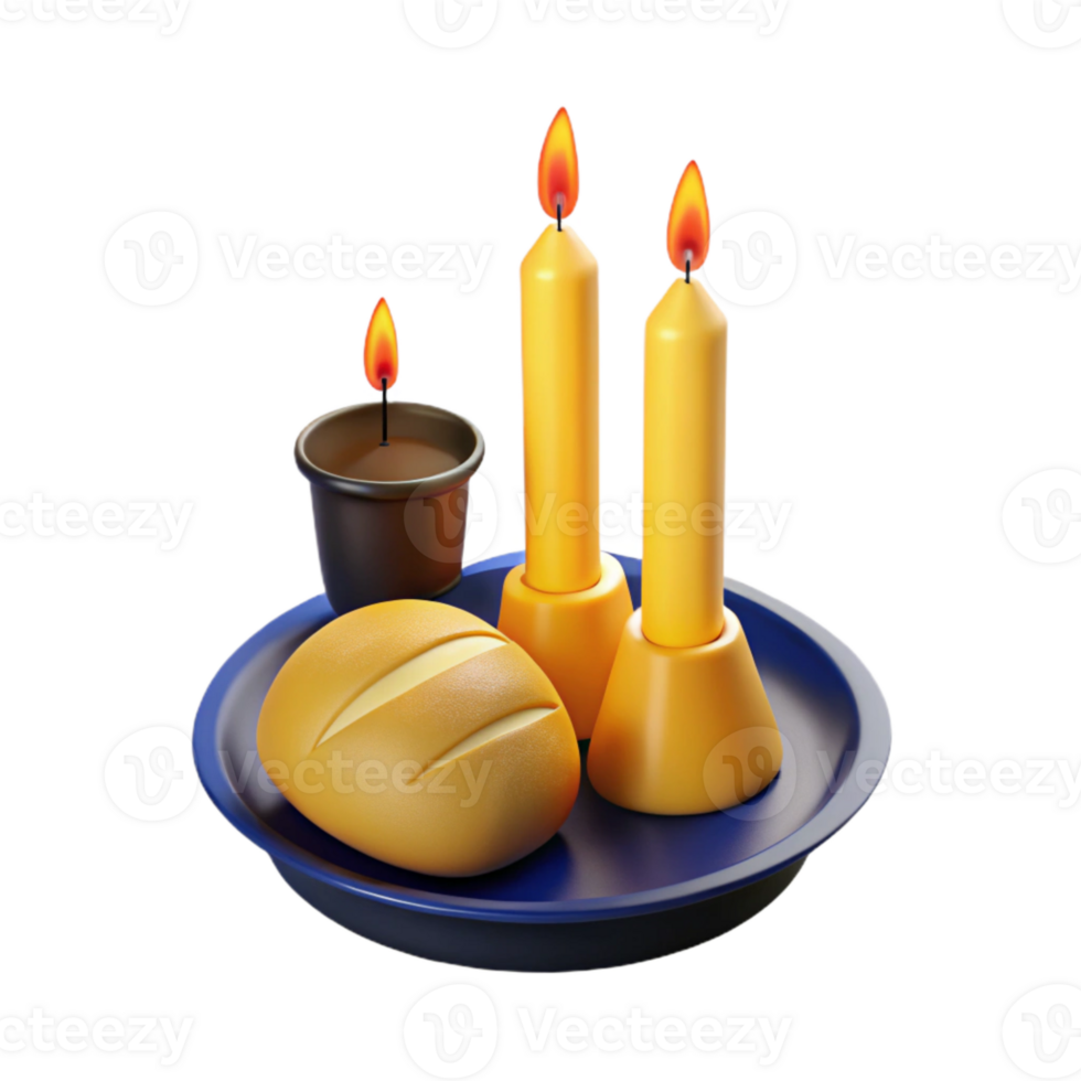 3D Render of Candles and Bread on a Tray png