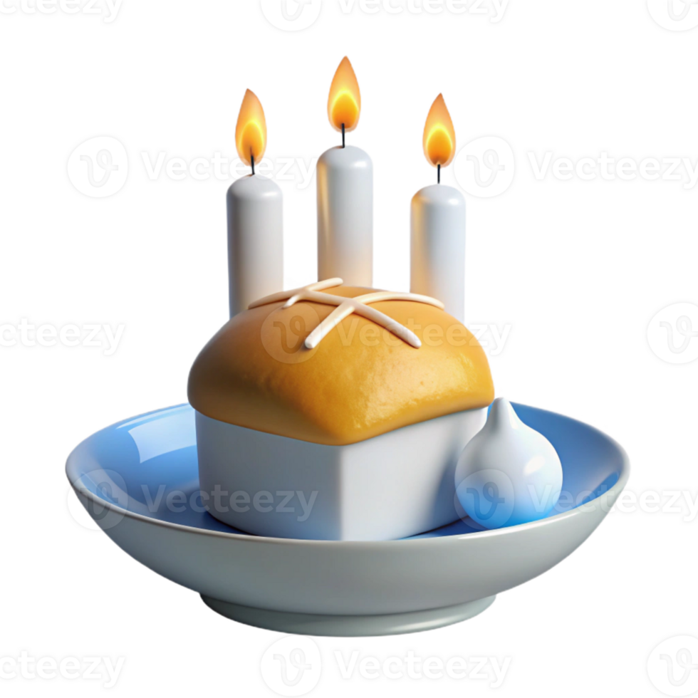 Sweet Bread with Candles and Whipped Cream on a Plate png