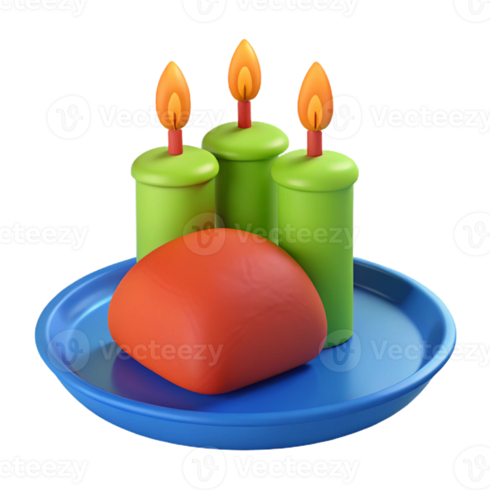 Three Candles on a Plate with Red Sphere png