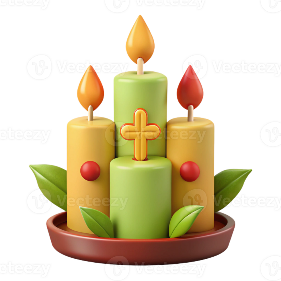 Three Candles with Cross and Leaves png