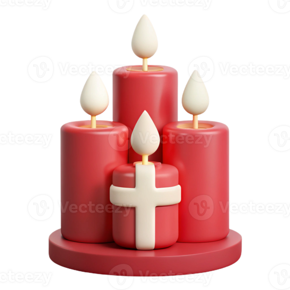 3D Render of a Candle Arrangement with a Cross Design png