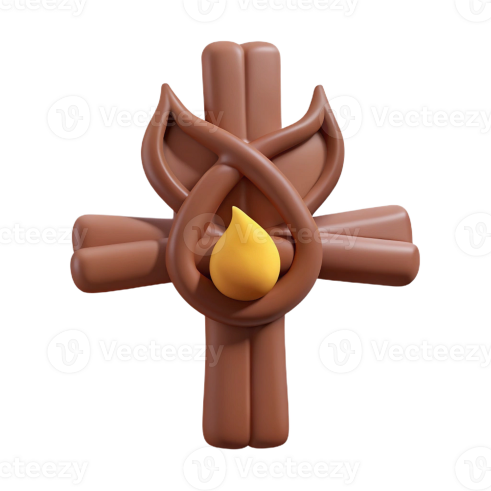 3D Render of a Cross with Fire png