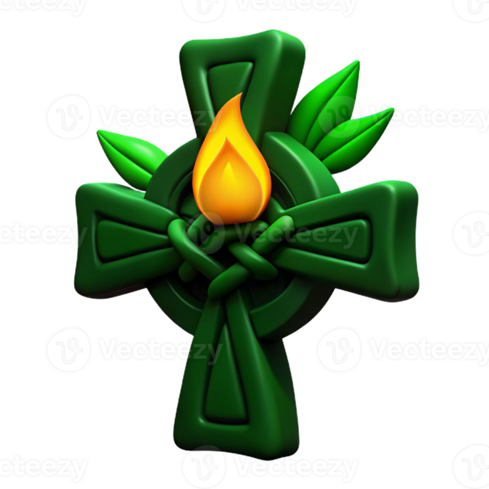Celtic Cross with Flame and Leaves png