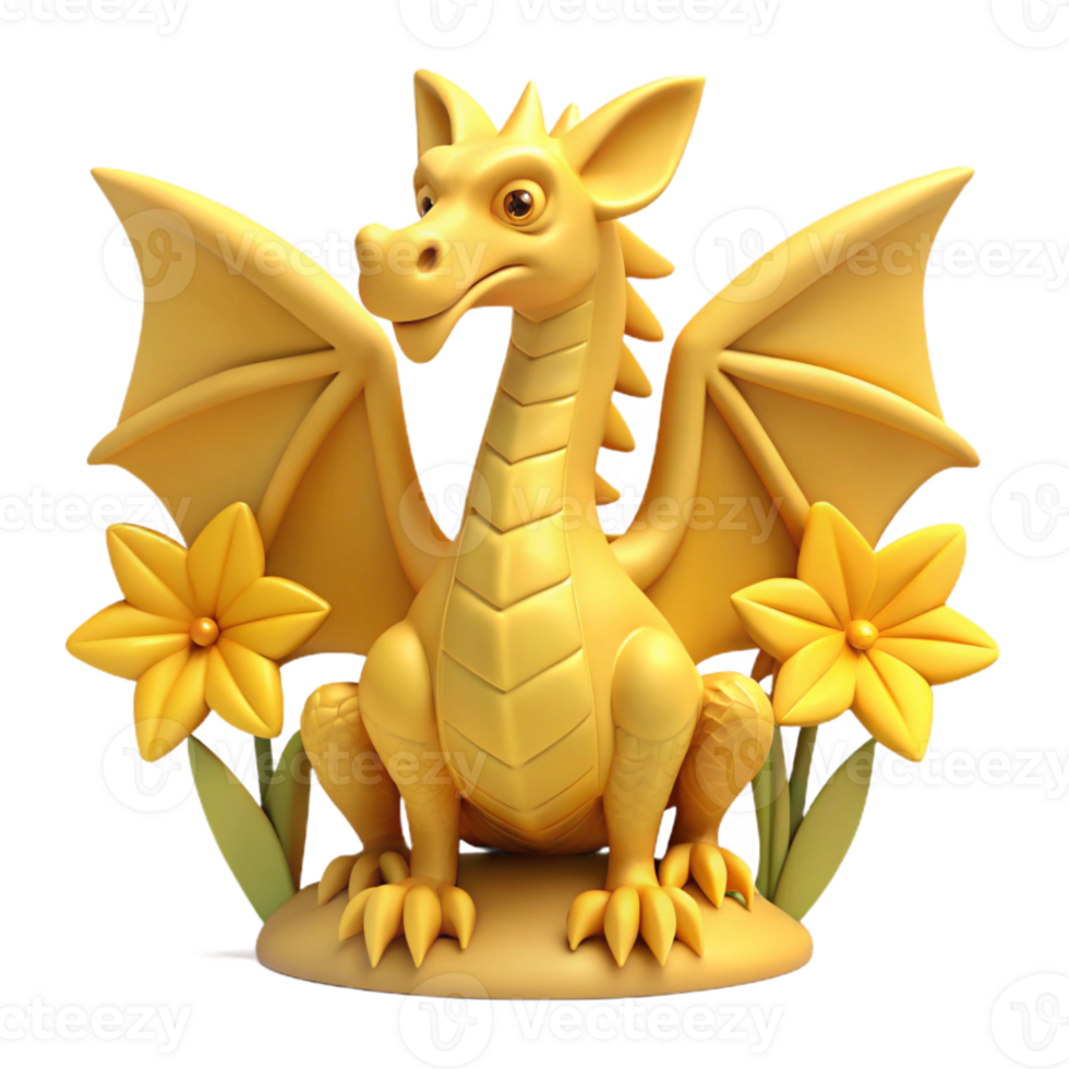 Golden Dragon with Daffodils png
