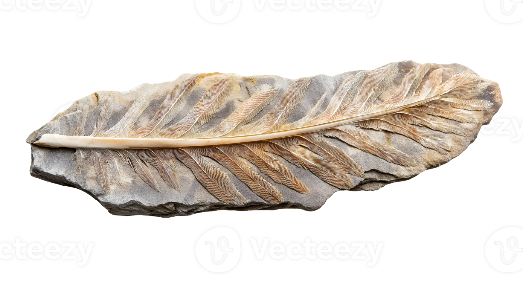 fossilized remains of an ancient bird feather imprinted in stone on isolated background png
