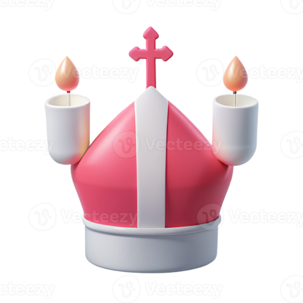 3D Render of a Papal Hat with Cross and Candles png