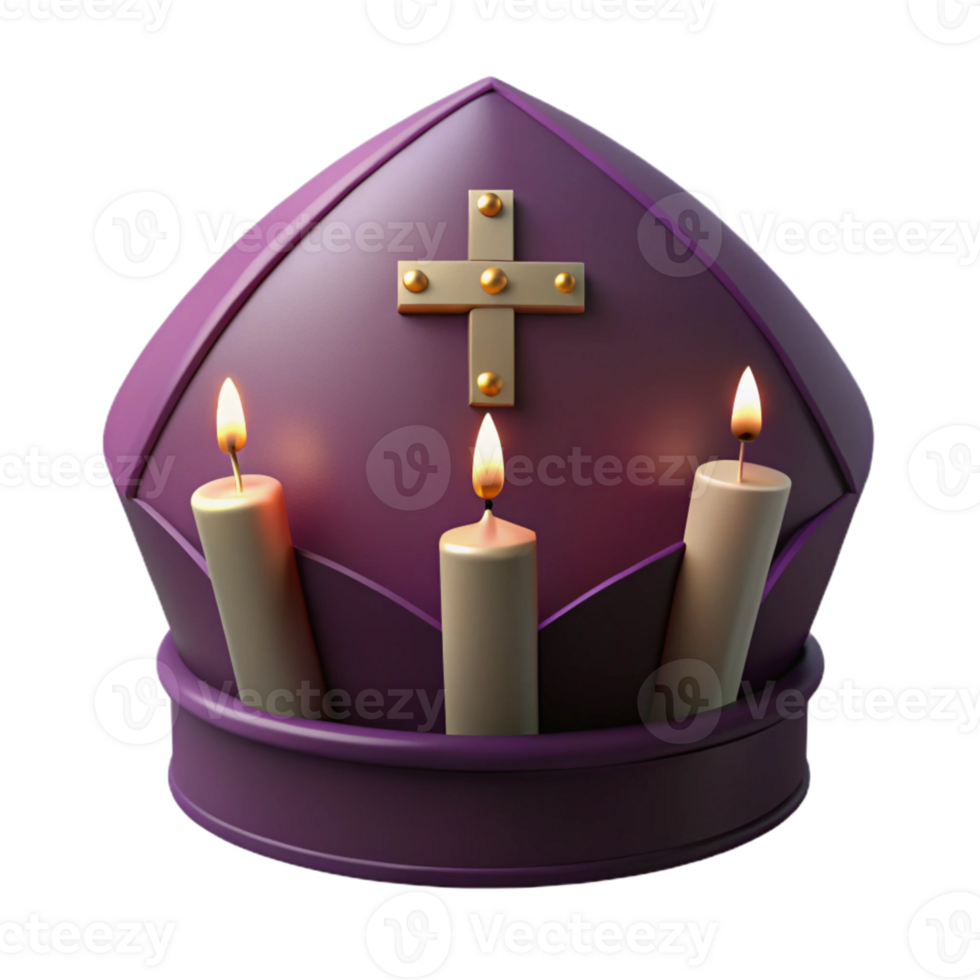Purple Bishop s Hat with Candles and Gold Cross png