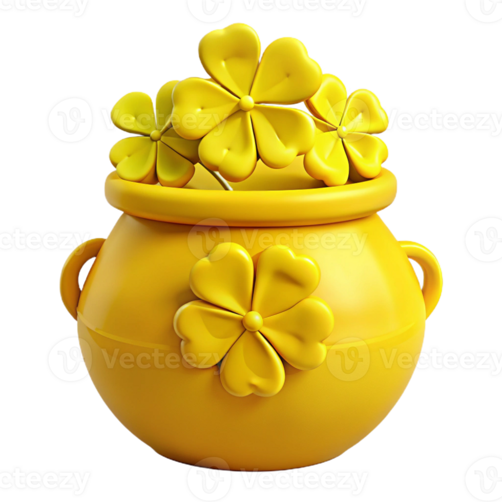 Yellow Flower Pot with Clover Design png