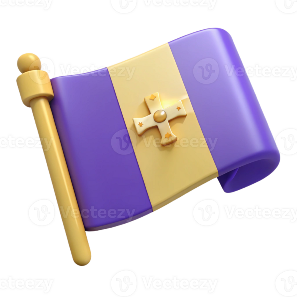 3D Render of a Purple and Gold Flag with a Cross png