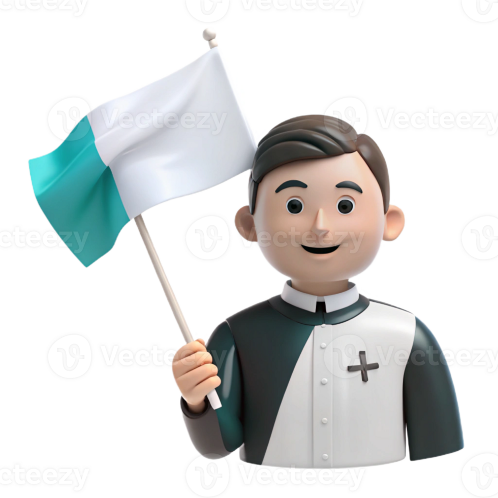 3D Cartoon Man Holding White Flag with Green Stripe png