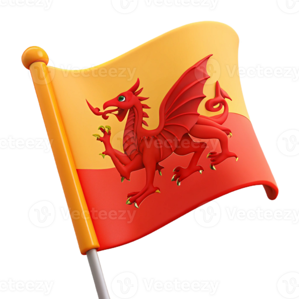 Waving Welsh Flag with Dragon png