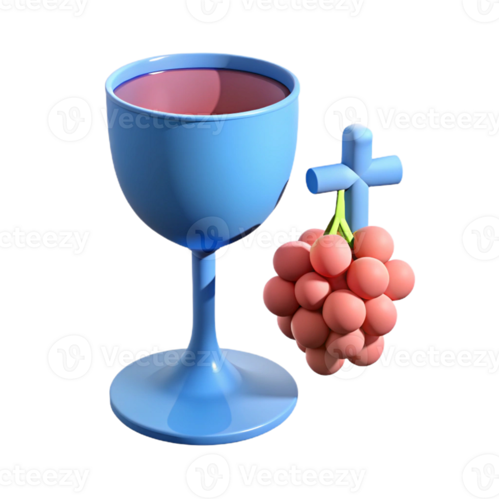 3D Render of a Wine Glass, Grapes, and Cross png
