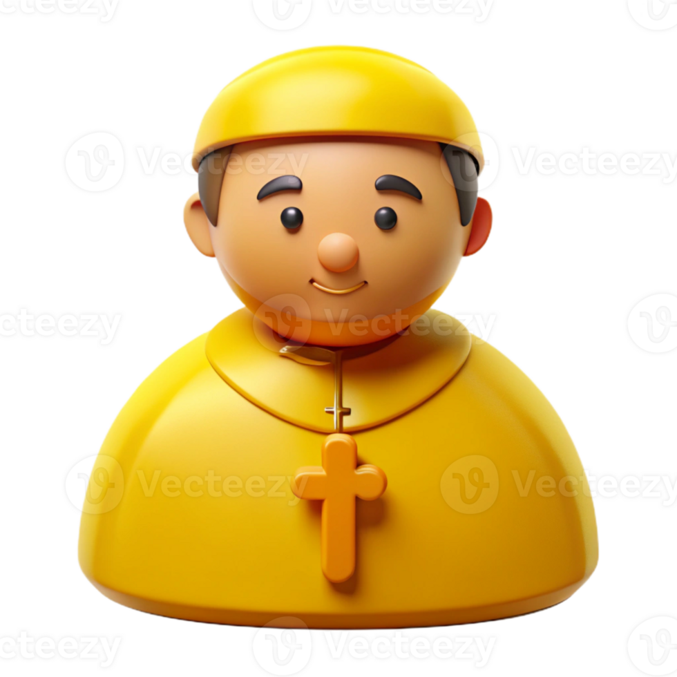 3D Render of a Smiling Person Wearing a Yellow Robe with a Cross png