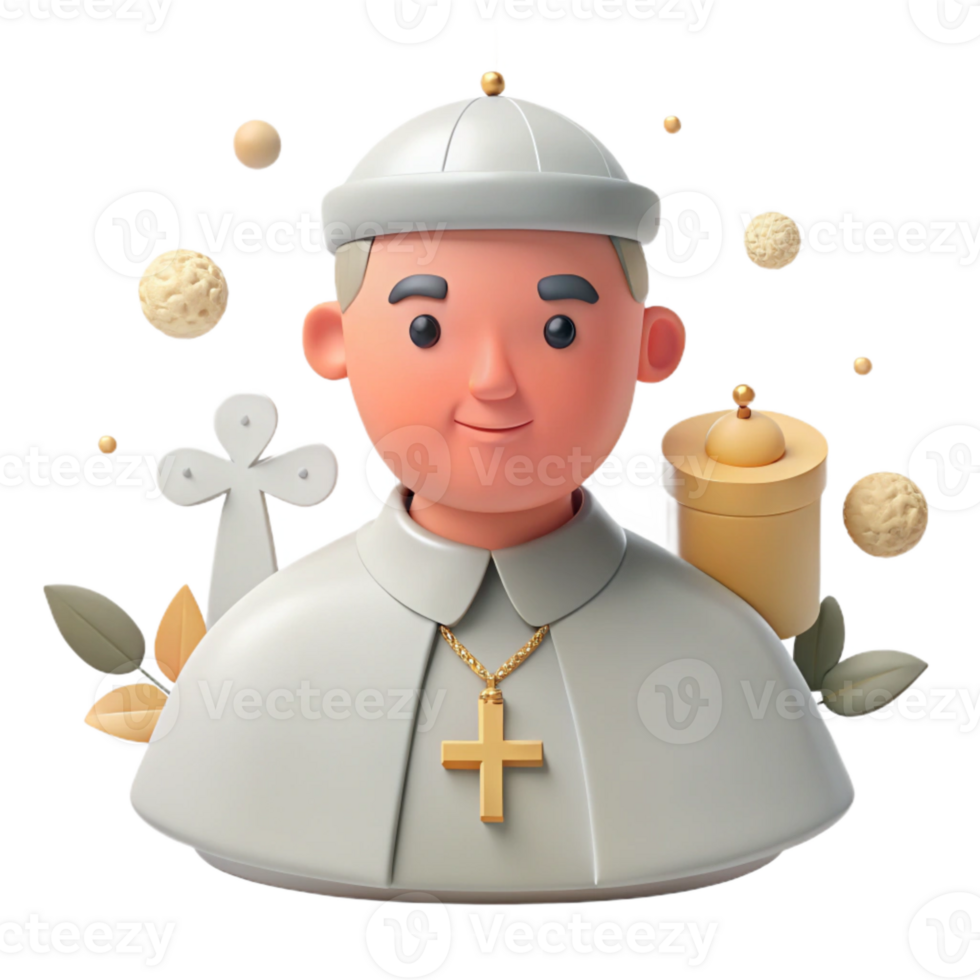 3D Render of a Religious Figure Wearing a White Robe and Hat png