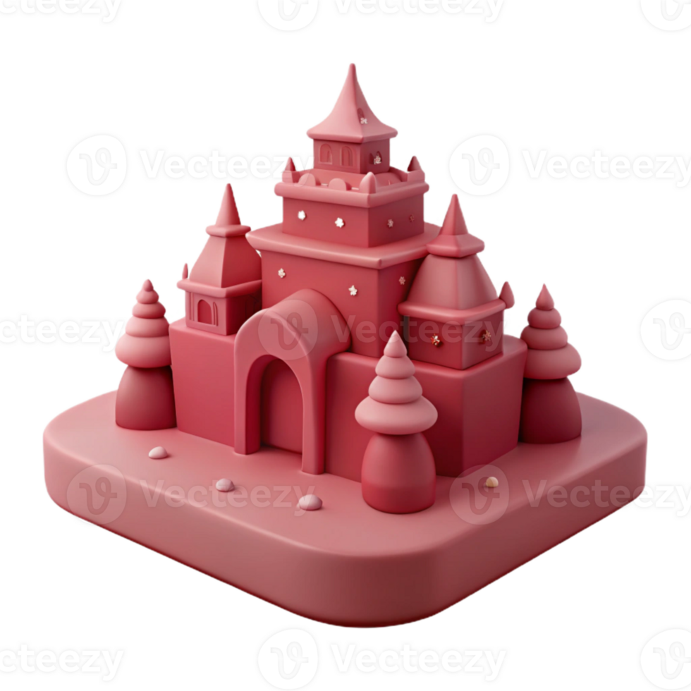 Pink 3D Castle with Towers and Trees png