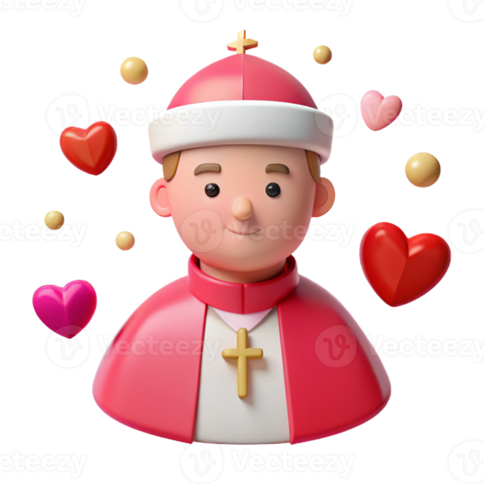 3D Cartoon Character Wearing Religious Garment with Hearts png
