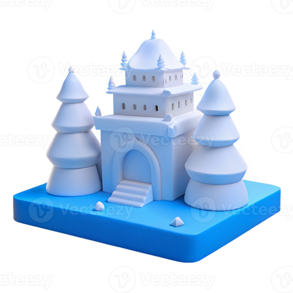Winter Wonderland Snowy Castle with Pine Trees png