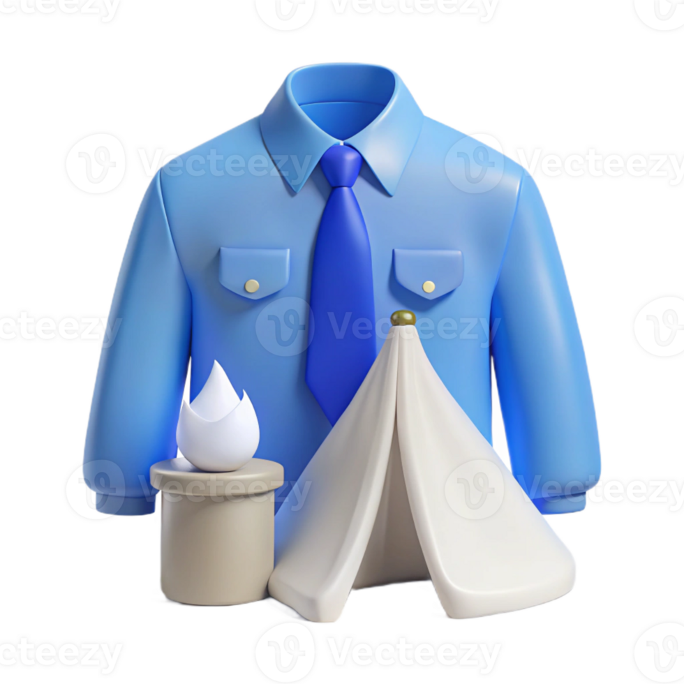 3D Illustration of a Shirt, Tie, Tent, and Flame png