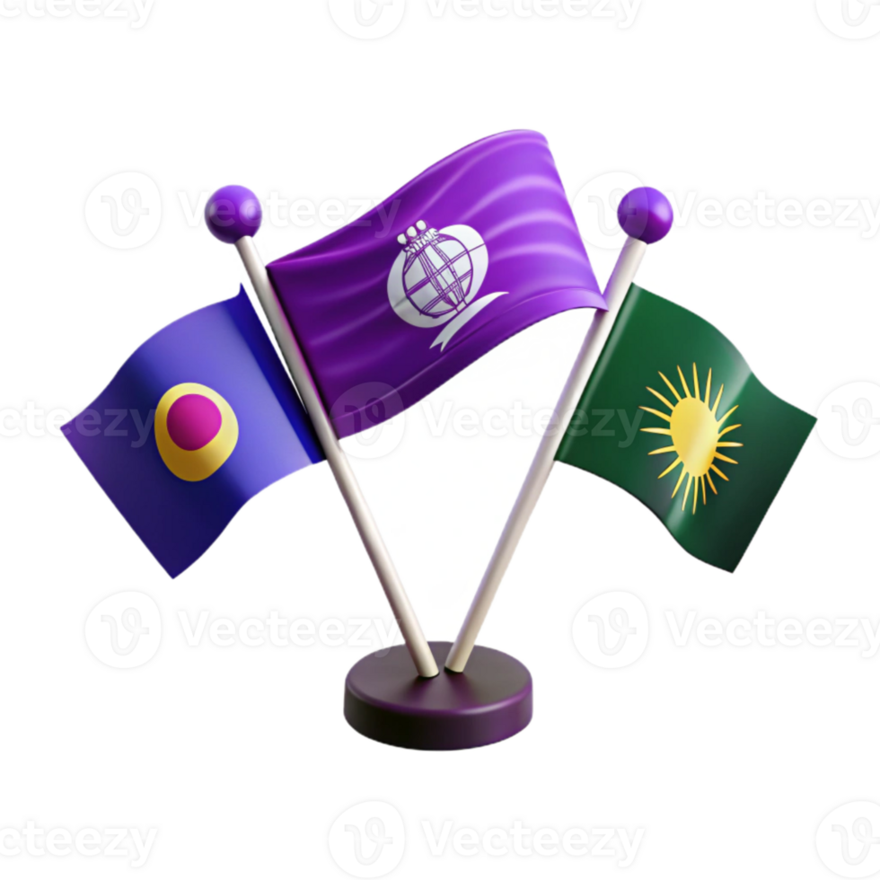 Three Flags Waving on a Stand png