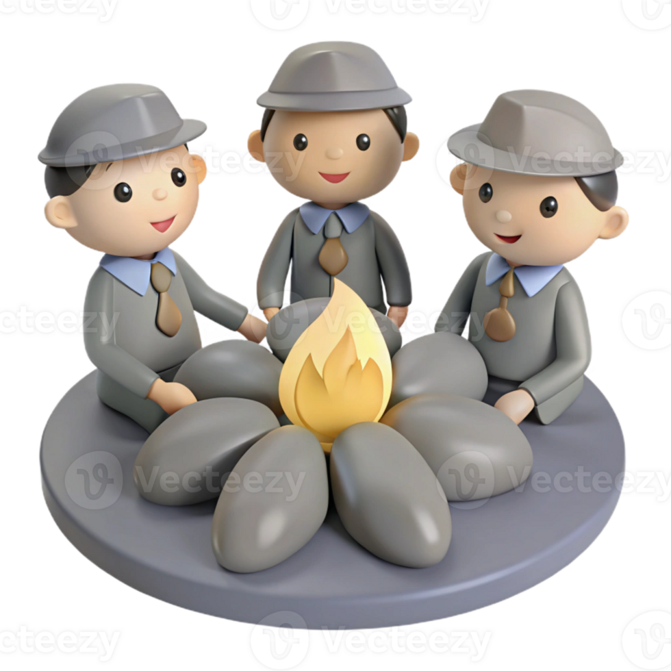 Three Cartoon Characters Around a Campfire png