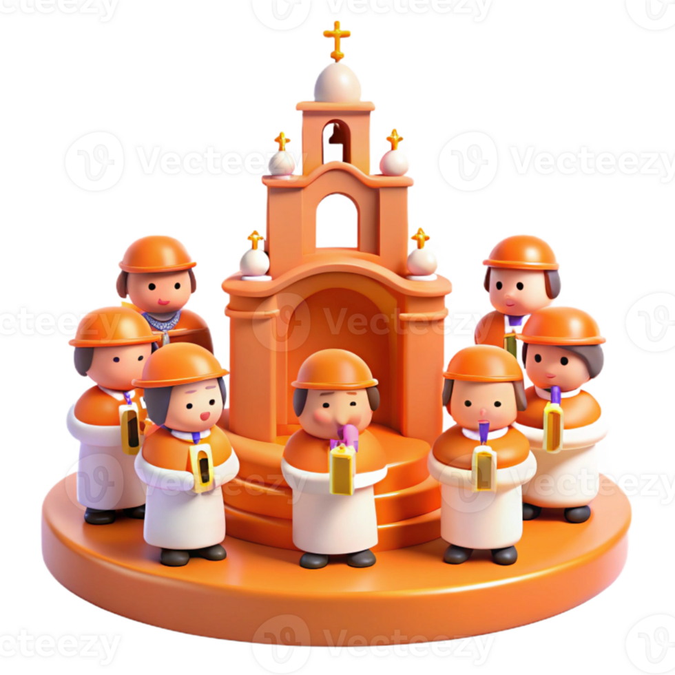 3D Illustration of People Singing in Front of a Church png