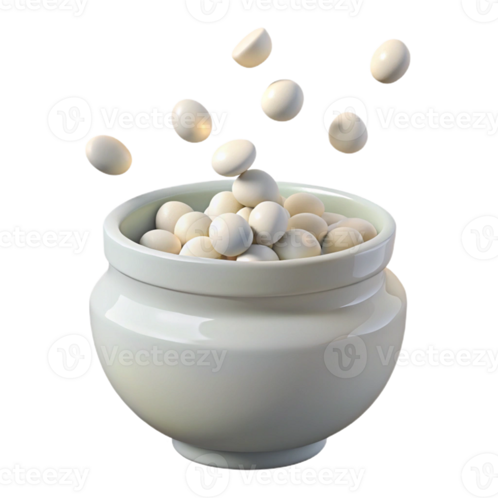 White Spheres Falling into a Ceramic Jar png