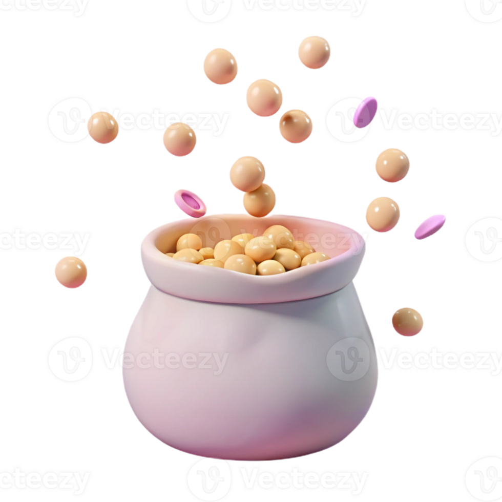3D Render of a Pot Filled with Round Objects png
