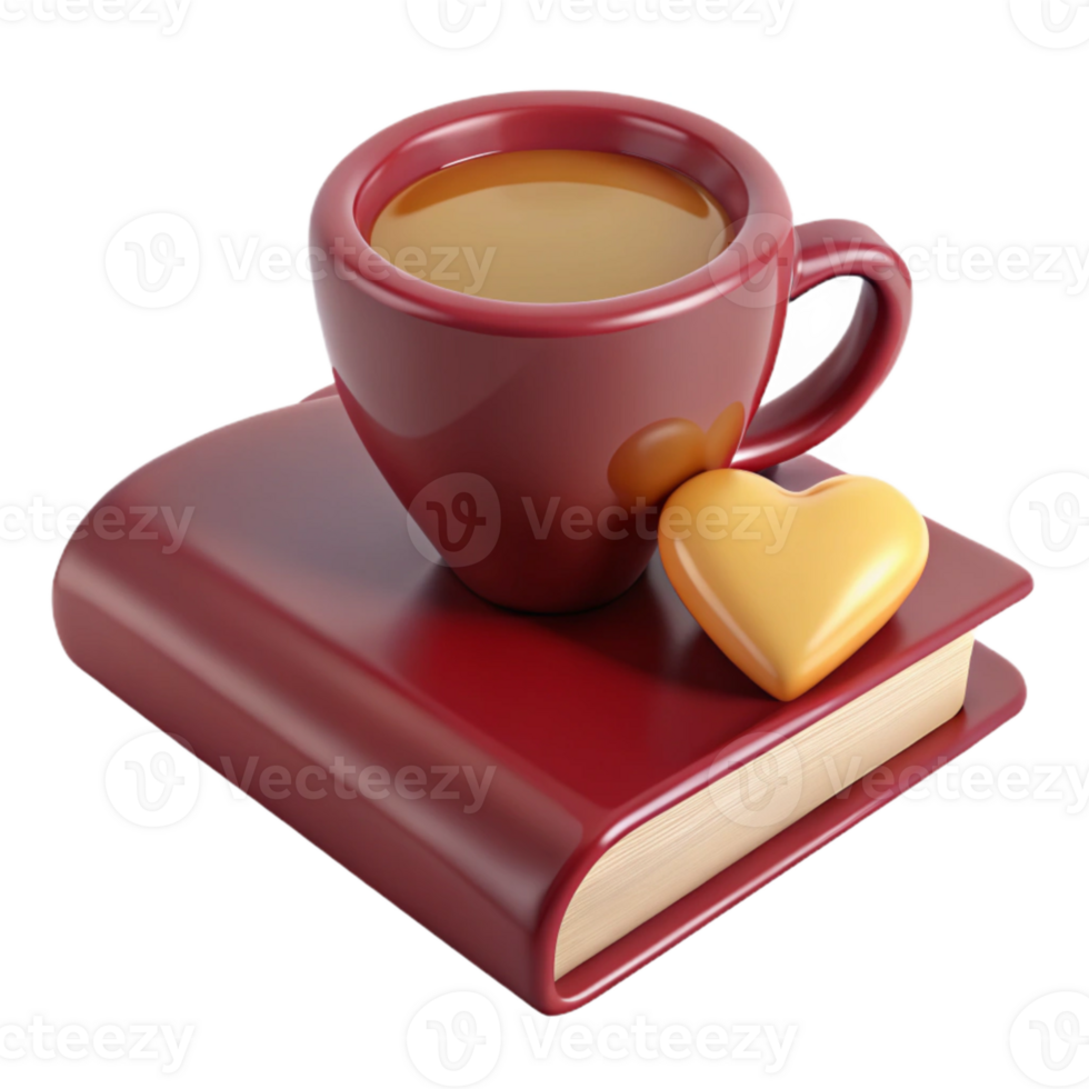 A Cup of Coffee, a Book, and a Heart png