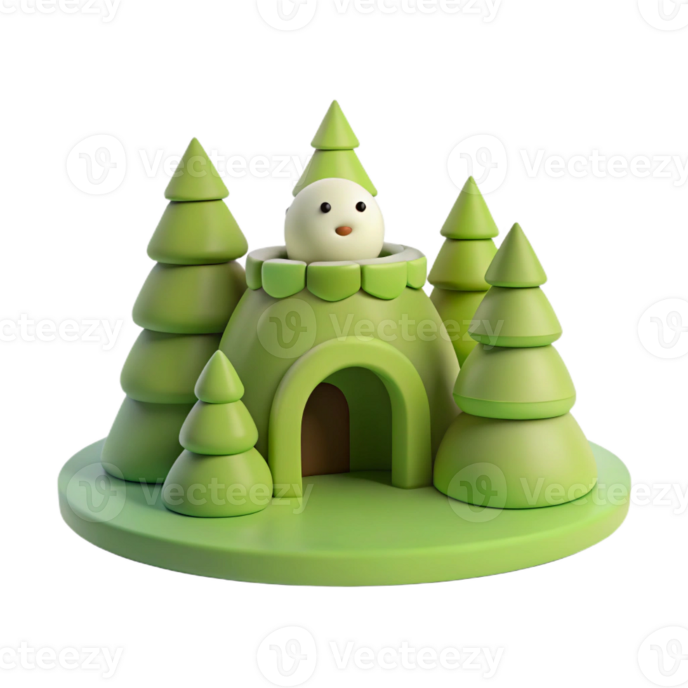 Cute 3D Render of a Green Igloo with Trees png