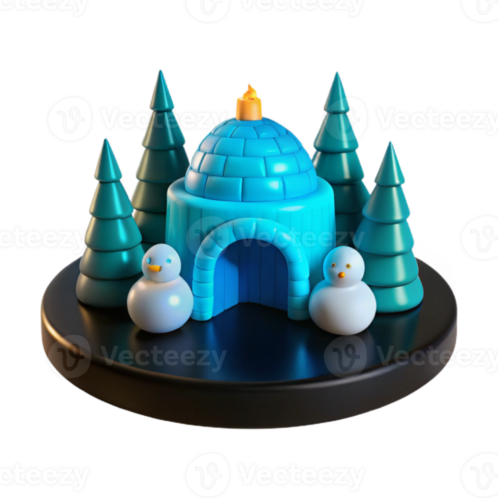 Winter Wonderland Scene with Igloo, Snowmen, and Pine Trees png