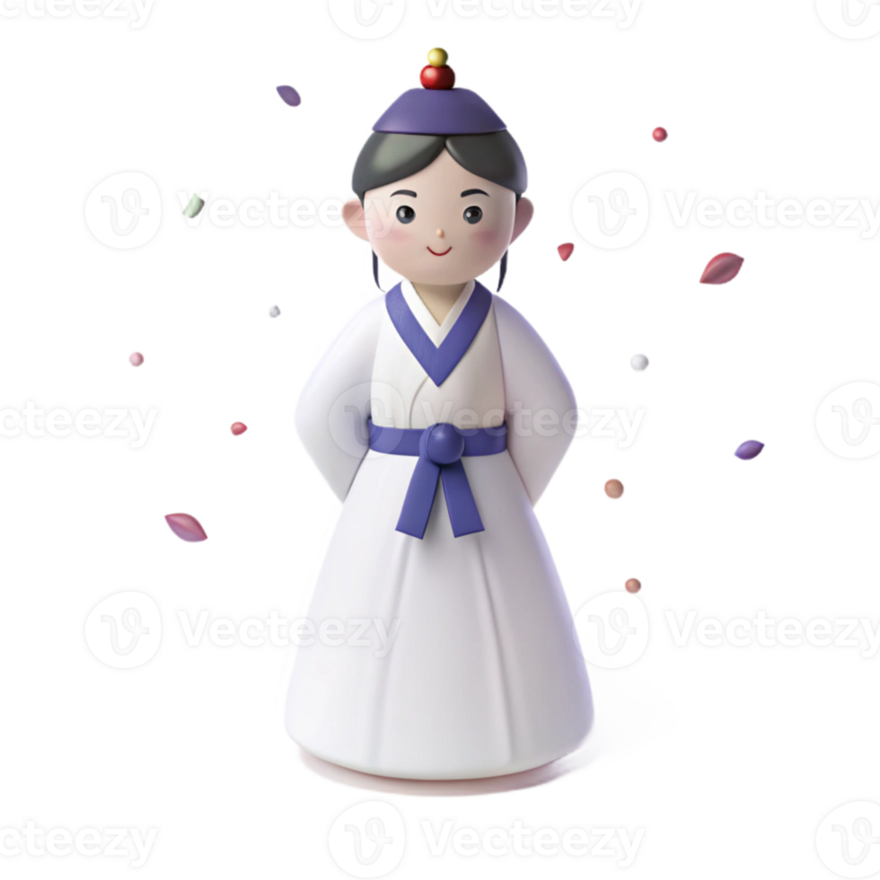 Smiling Cartoon Character in Traditional Korean Clothing png