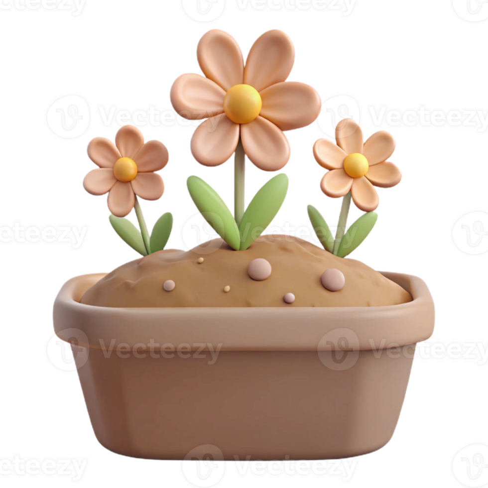 3D Render of Flowers in a Pot png