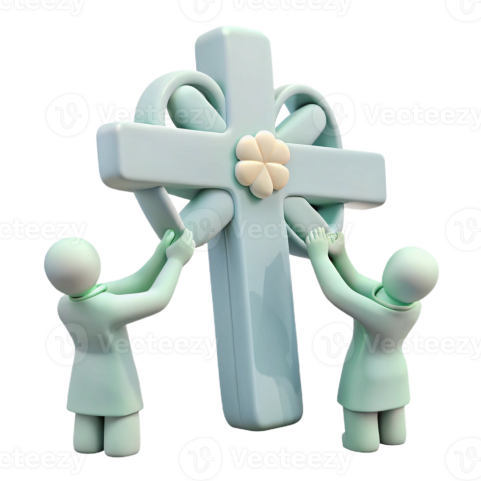 Two Figures Holding a Cross with a Flower png