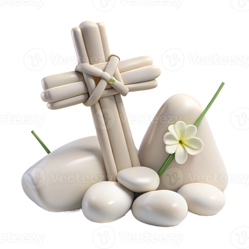 White Cross, Stones and Flower png
