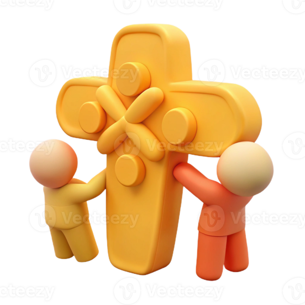 3D Render of Two Figures Holding Up a Cross-Shaped Object png