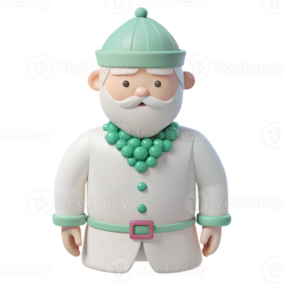 3D Character Illustration of a Friendly Old Man with a Green Hat and a White Beard png