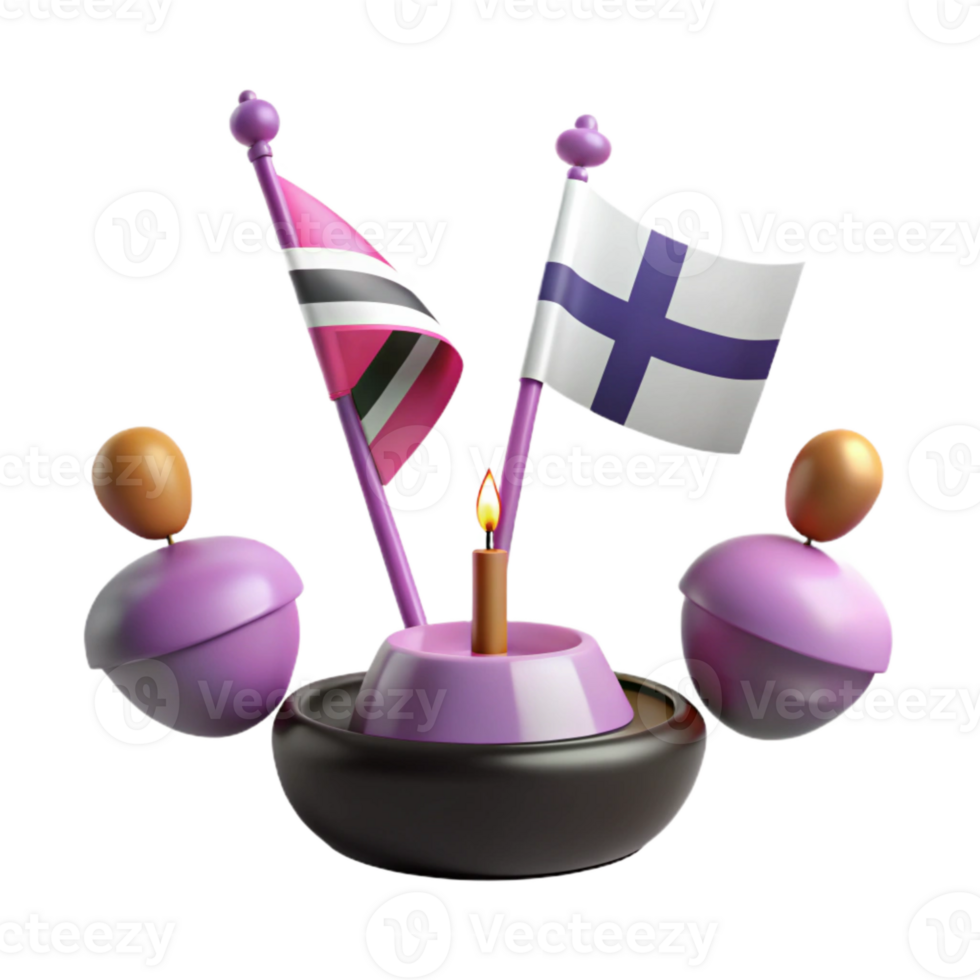3D Render of Two Flags with a Candle png