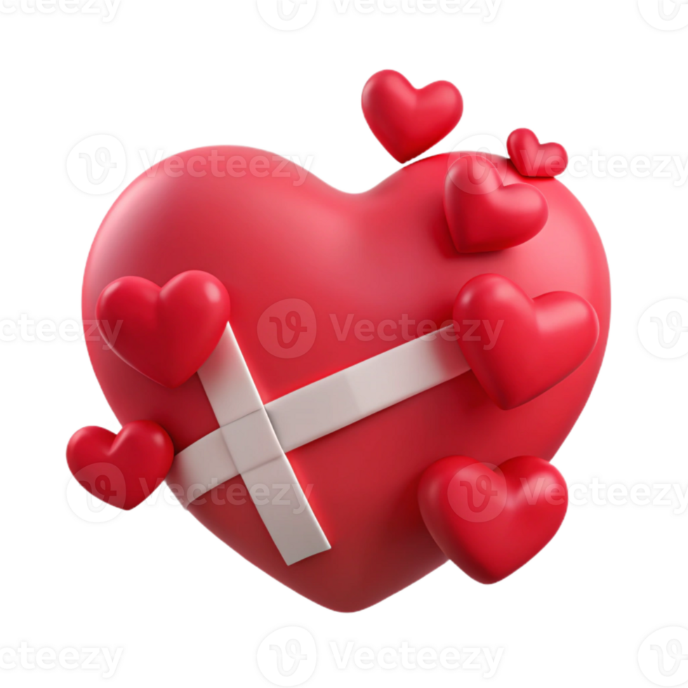 Heart with Surrounding Hearts and Ribbon png