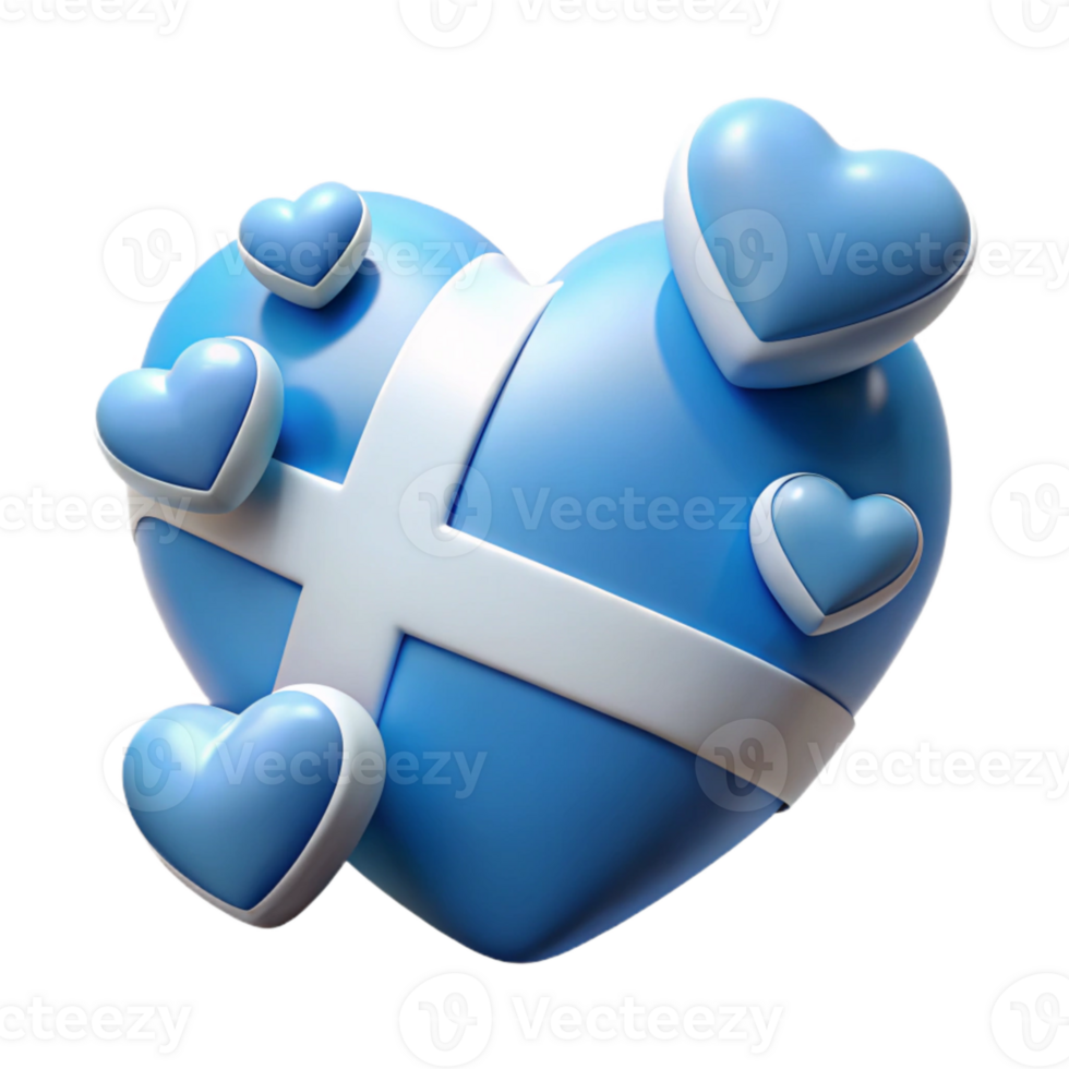 Blue Heart with White Ribbon and Small Hearts png