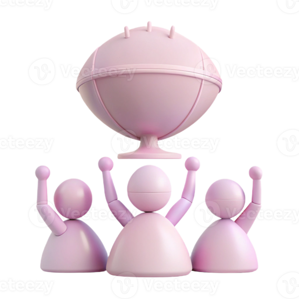 Teamwork and Success 3D Render of Figures Holding Up Trophy png