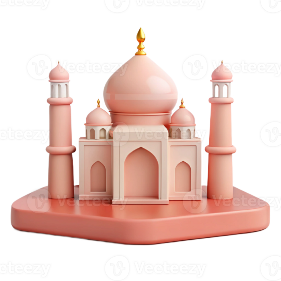 3D Rendered Pink Mosque with Golden Dome png