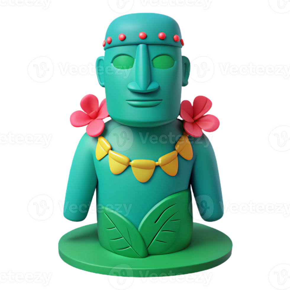 3D Tropical Statue with Flowers and Leaves png