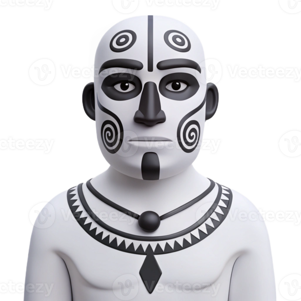 3D Illustration of a Tribal Figure with Black and White Tattoos png
