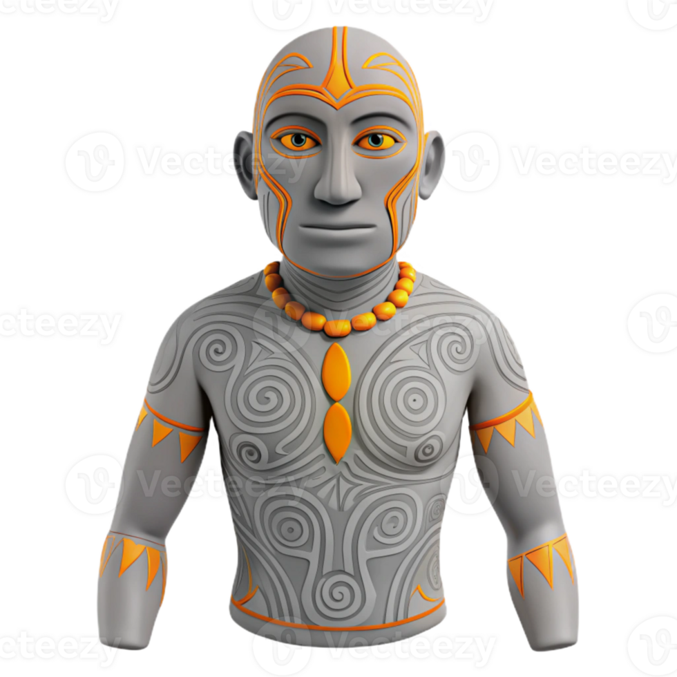 Tribal Man with Intricate Tattoo Design png