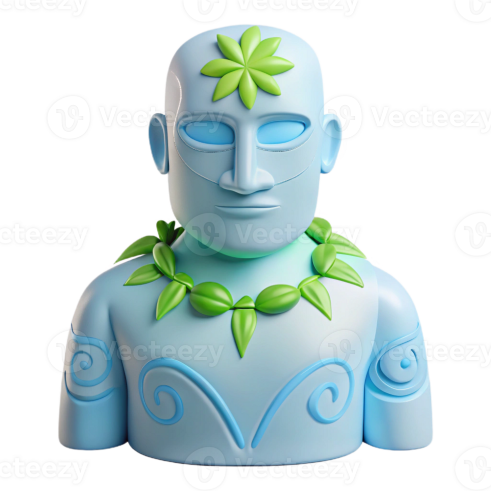 3D Render of a Blue Figure with Green Floral Accents png