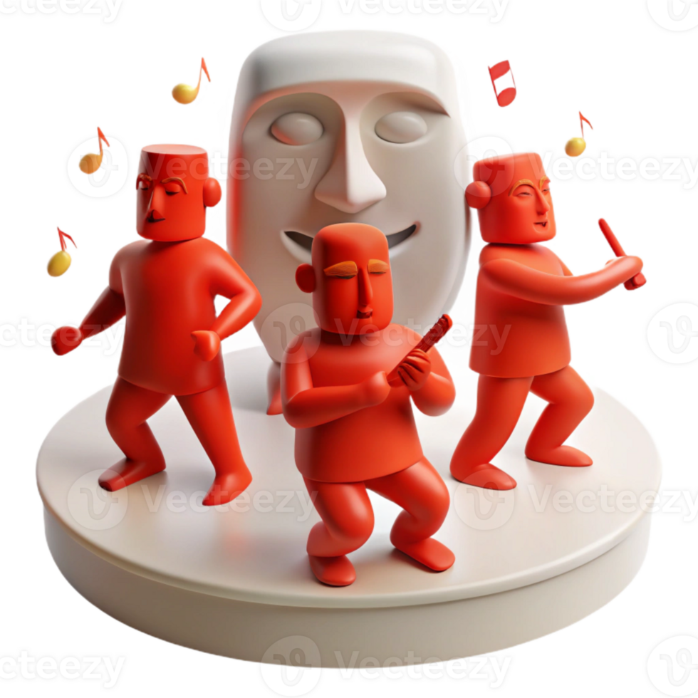 Red Figurines Playing Music Around a Smiling Face png