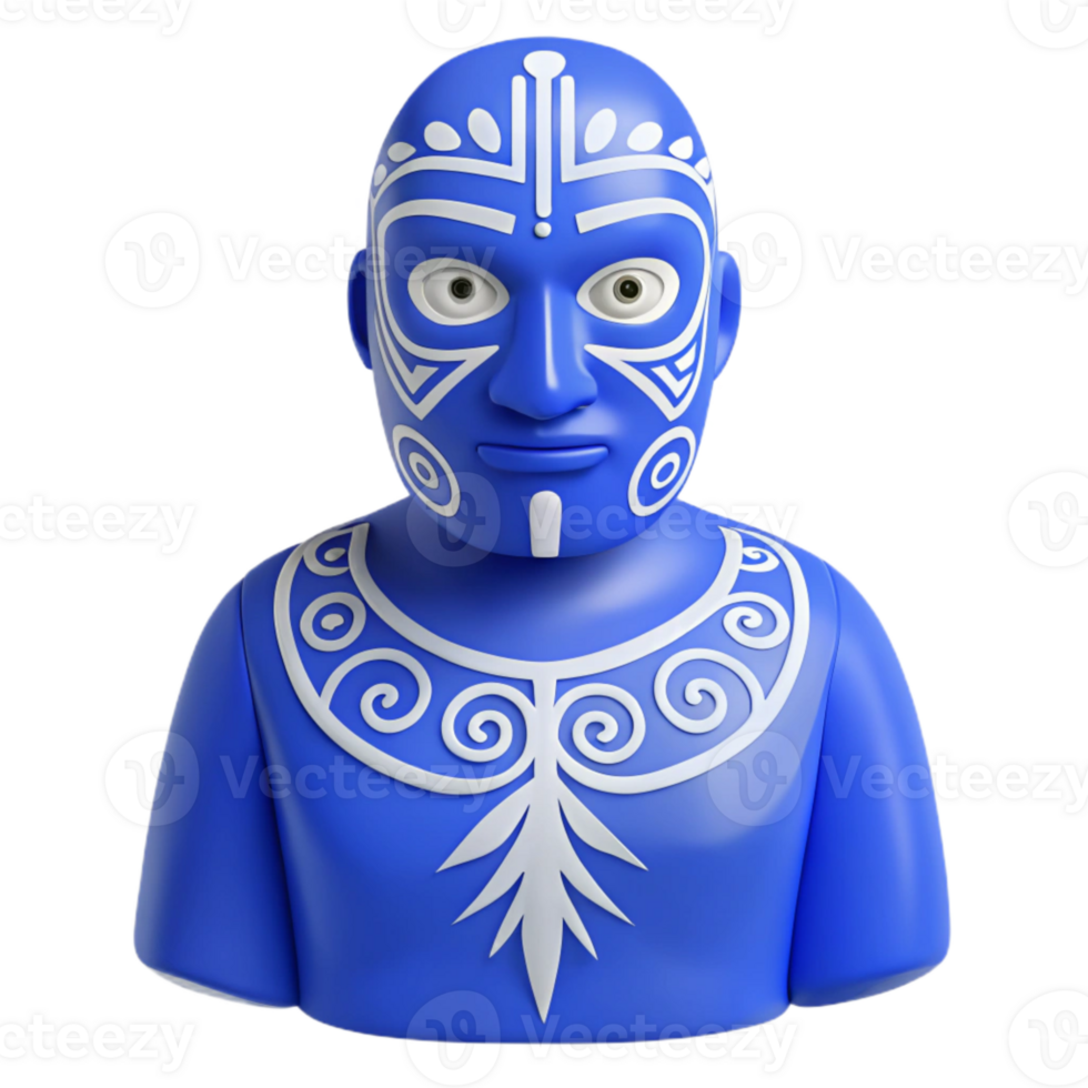 Blue Figurine with White Tribal Design png